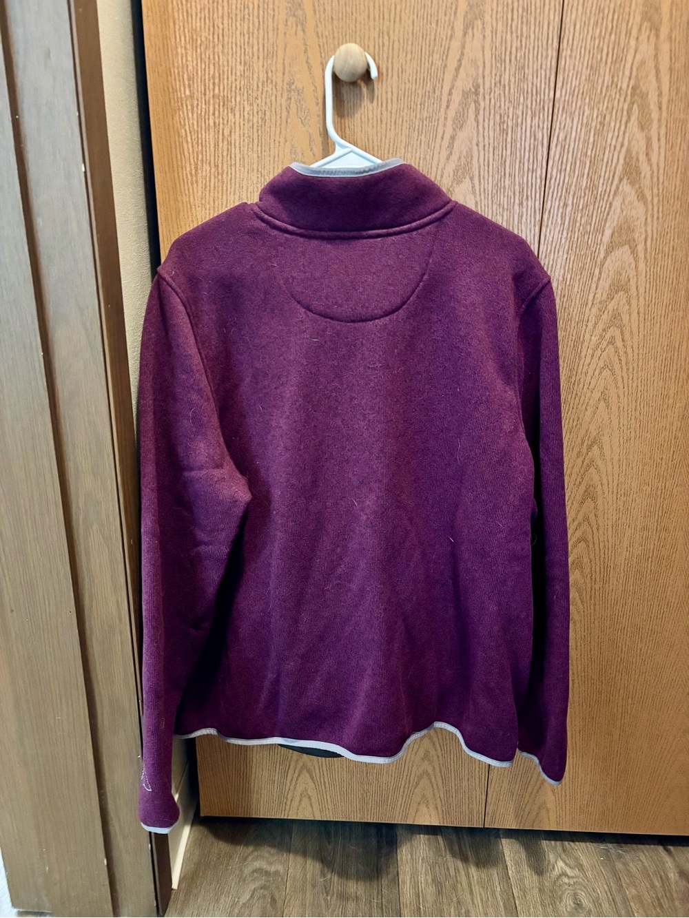 L.L.Bean Plum Snap-Front Fleece Pullover with Gray Trim - Picture 5 of 5